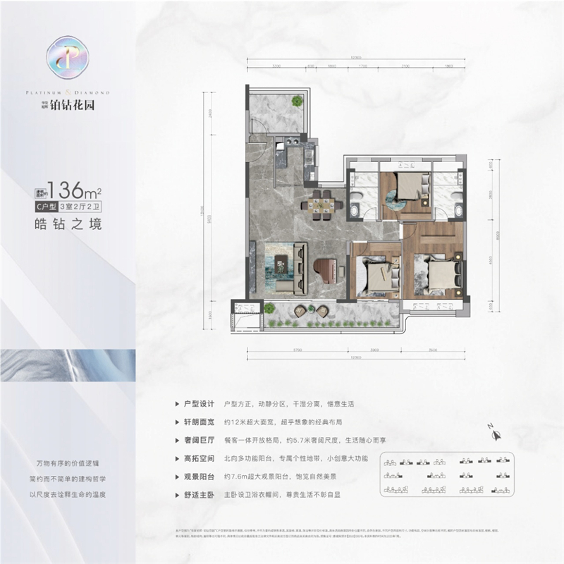华发&middot;旭辉铂钻花园 1 3 6 平米